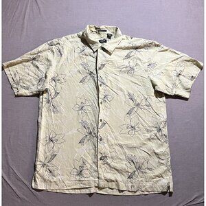Izod Golf Silk Shirt‎ Mens Extra Large Yellow Floral Button Short Sleeve.
